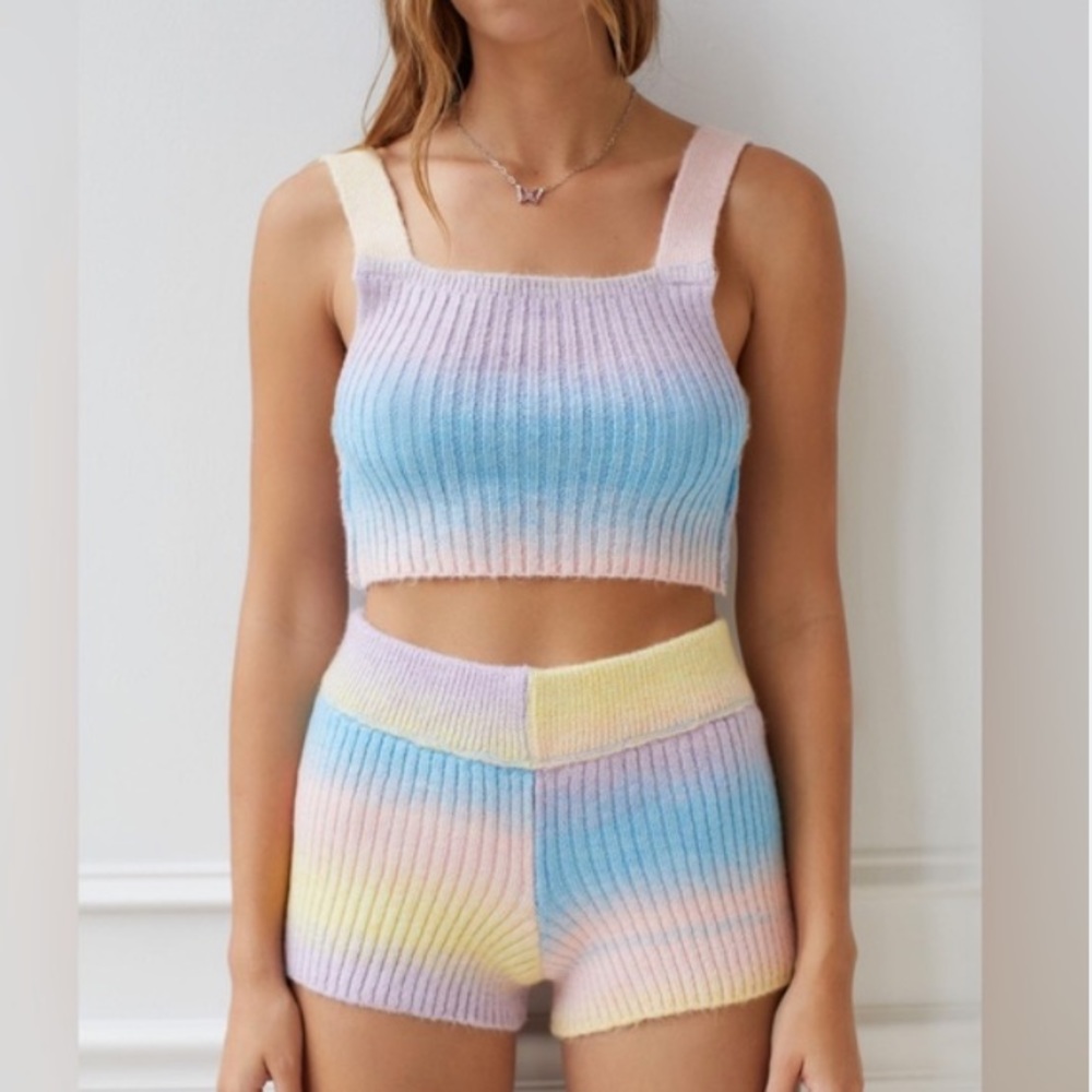 Under the Sky Urban outfitters rainbow sherbet pastel multicolored knit SET XS/S